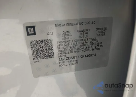 2019 Chevrolet Malibu Lt из США, поврежденный, VIN 1G1ZD5STXKF140923